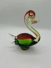Murano  Duck Sculpture  Red & Green Vintage Hand Blown Glass 7.5 “ Tall