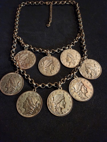 Vintage Replica Liberty 1854 Dangling Coins Necklace - Picture 3 of 3