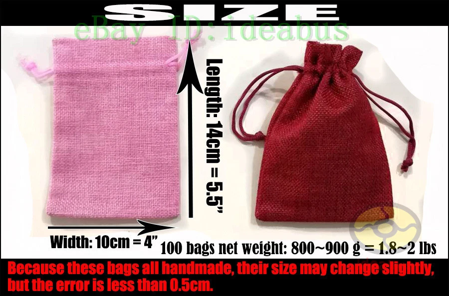 12/25/50/100 un. Lino Natural Arpillera Yute Saco Cordón Bolsas Bolsas 5.5"x4" Foto 3 de 4