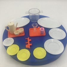 Vtg Barbie Play Plates Teapot Pot Cups Tray Dishes White Orange Yellow