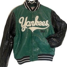 Men's Stall Dean NY "Yankees PU Crocodile Skin Leather Jacket - Green/Black