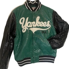 Men's Stall & Dean NY "Yankees“ PU Crocodile Skin Leather Jacket - Green/Black