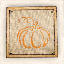 Rustic Burlap Pumpkin Wood Sign Fall Decor - 8 x 8 inches