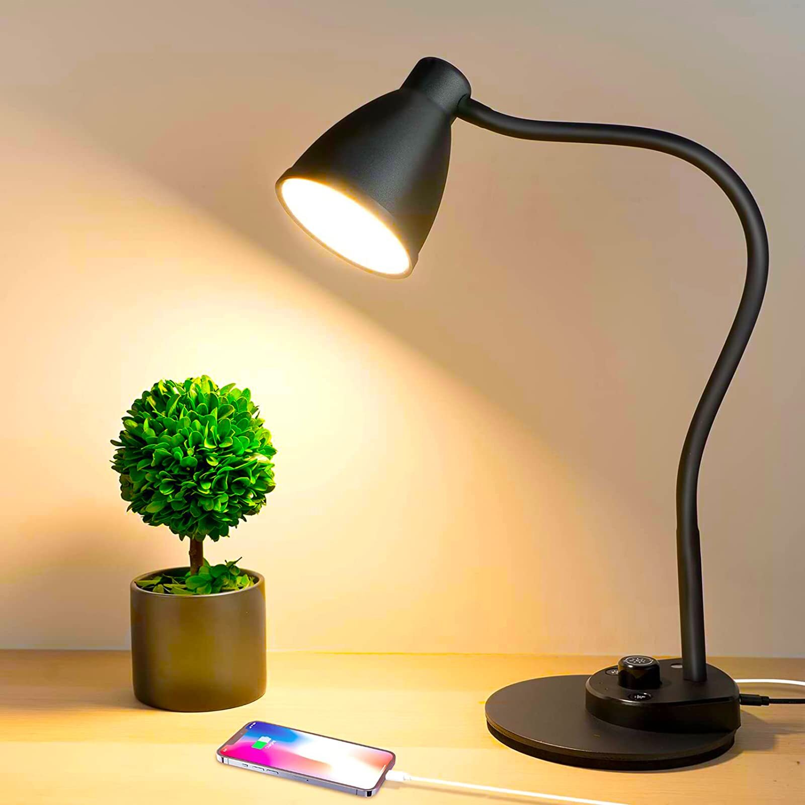 LED Desk Lamp with USB Charging Port 3 Color Modes Dimmable Reading Light Int...