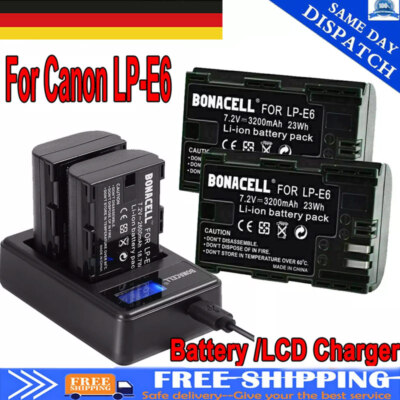 2x LP-E6 Akku + Dual Ladegerät Für Canon EOS 80D, 6D, 70D, 90D, 60D Mark II / IV