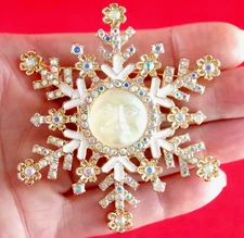 BIG 3" NEW DESIGNER STYLE MOON FACE AB RHINESTONE SNOWFLAKE PENDANT BROOCH COMBO