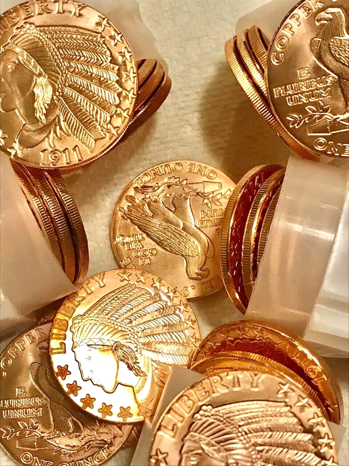 Indian Incuse 1911 20 onzas de monedas de cobre de 1 oz cada una (1,25 libras) de Reedersong Foto 3 de 4