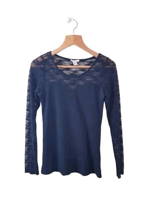 Bozzolo Damen Crop Top Shirt Gr. Large Schwarz Langarm Rundhals
