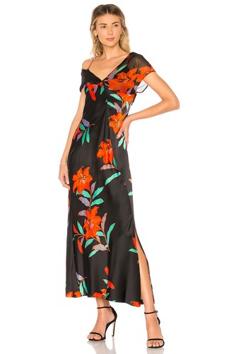 DIANE von FURSTENBERG Floral Print Cold Shoulder Side Slit Slip Maxi Dress 8 = M - Picture 5 of 12