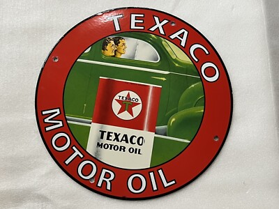 12in Texaco Gasoline PORCELAIN ENAMEL SIGN Motor OIL GAS PUMP PLATE | eBay