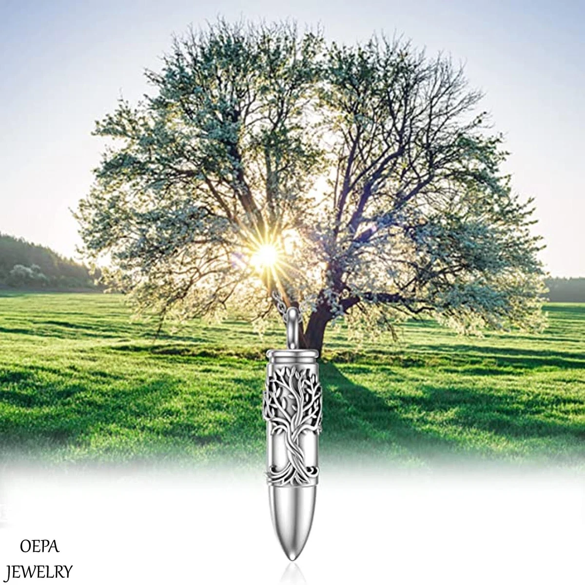 925 Sterling Silver Bullet Tree of Life Necklace Cremation Jewelry