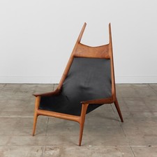 Miles Karpilow Studio Craft Leather and Walnut Lounge Chair