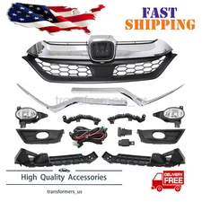 Front Grille Fog Light Bracket Headlight Trim Set Fit For Honda CRV 2017-2019
