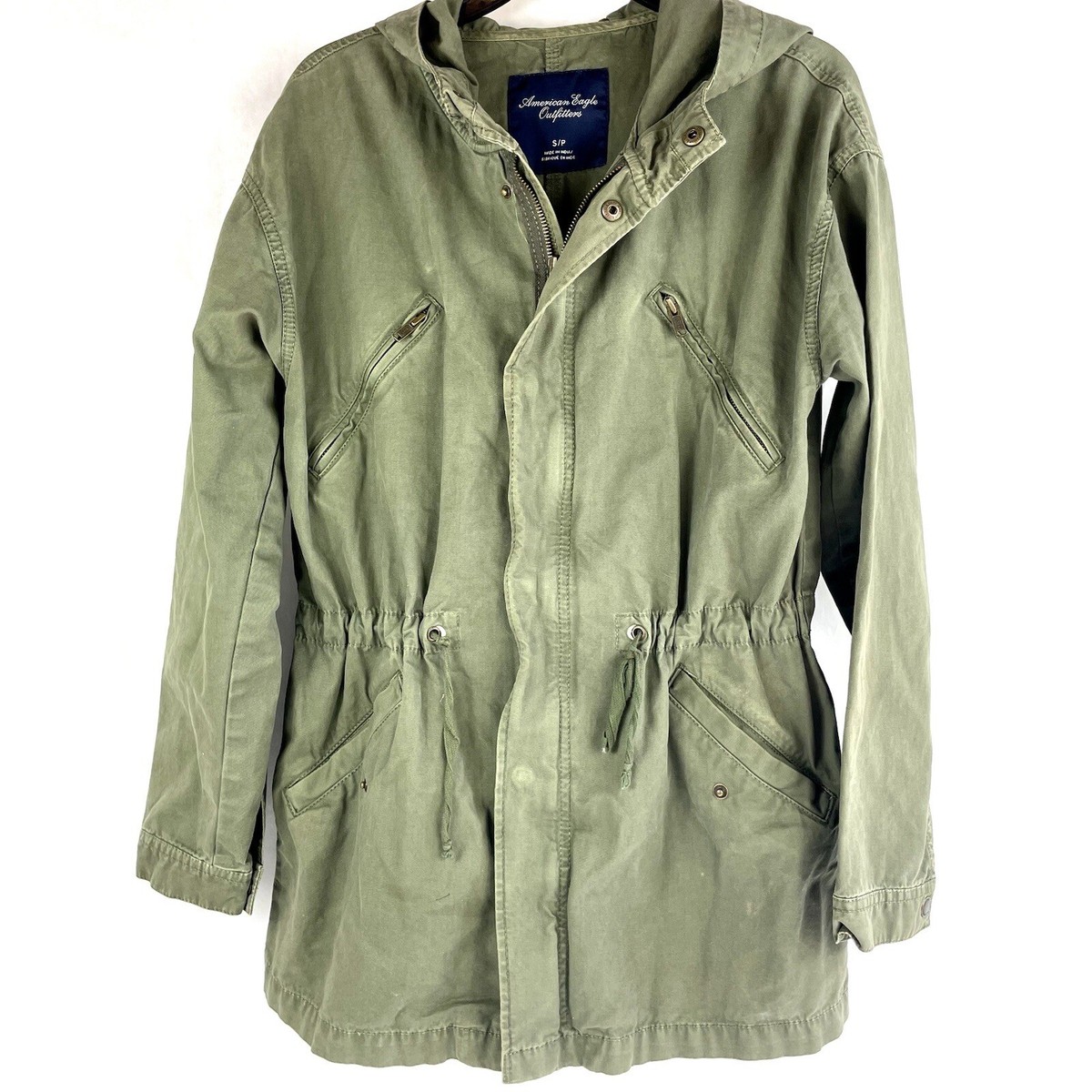 American Eagle Olive Green Hooded Jacket Size Small Zip/Button Up