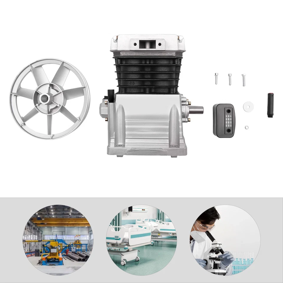 Cabezal de compresor de aire de 3 HP bomba de pistón motor doble cilindro con silenciador 250L/min Foto 3 de 4