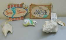 Beach Signs Coastal Christmas Ornaments Nautical Seahorse Seashells Lot of 5