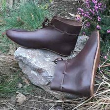 Medieval Leather Boots Viking Renaissance Shoes Pirate Brown LARP Costume Footwe