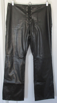 Faux Leather Pants Women's Size 15 Straight Wide Leg Back Slits Black NWT Beware