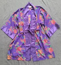 Vintage 80s Gold Label Victoria's Secret Robe Purple Floral Satin One Size M/L