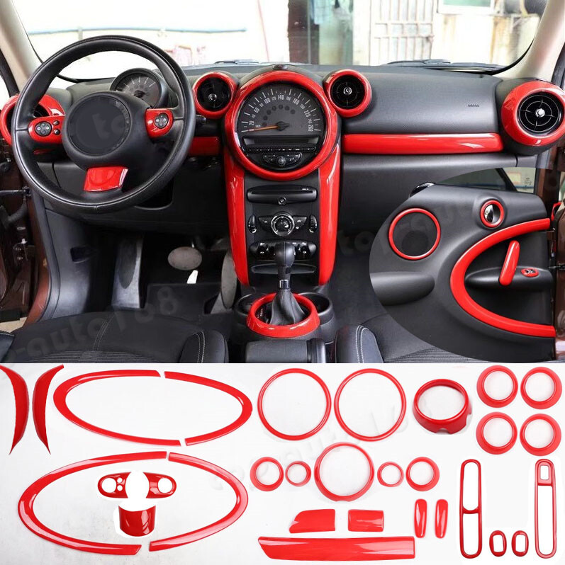 ABS Red Full Interior Decor Cover Trim 30PCS For MINI 2013-2016 ...