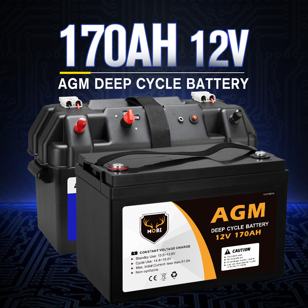 MOBI OUTDOOR 12V 170AH AGM Battery Marine 4WD Deep Cycle & W/ Strap