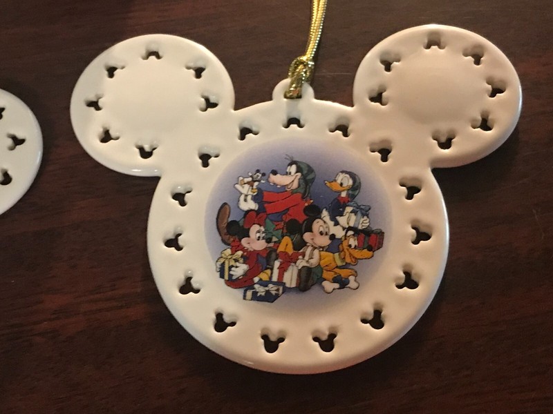 Walt Disney World Christmas Ornament Porcelain Disk Mickey Mouse Ears 2002 inbox