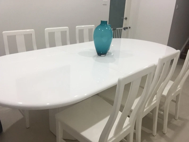 7 Piece Oval Extendable White Polyurethane Dining Table Tables 7 Piece Oval Extendable White Polyurethane Dining Table