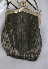 Nwt Whiting & Davis Fringe Chain Mail Antique Gold Mesh Kisslock Crossbody Bag 