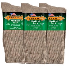 Extra Wide Socks Medical Diabetic Athletic Socks, Size Large 12-16 TAN 3-Pack