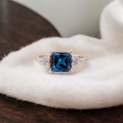 14k Rose Gold MM Princess Cut Natural Sapphire Cubic Zirconia