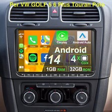 Per VW GOLF 5 6 Touran Caddy Autoradio 2DIN Android 14 Carplay GPS Nav Bluetooth