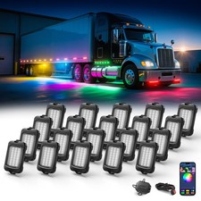 20 Pods RGB IC LED Rock Lights Chasing Underbody Underglow Light Kit, 24Leds/Pod