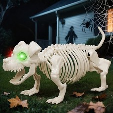 Halloween Decoration Skeleton Dog, Glowing Eyes Dog Skeletons Poseable Head