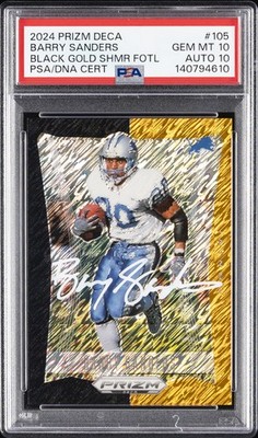 2024 PANINI PRIZM DECA BLACK GOLD SHIMMER FOTL BARRY SANDERS 1/8 PSA 10 AUTO 10