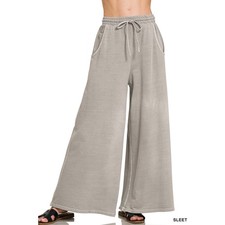 ZENANA WOMENS SLEET FRENCH TERRY PIGMENT DYE  ENZYME WASHED PANTS