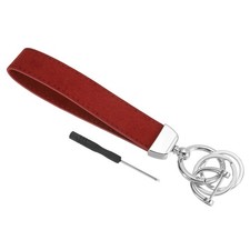 1 Pcs Leather Wristlet Keychain with Key Ring and D Ring Silver/Wine Red