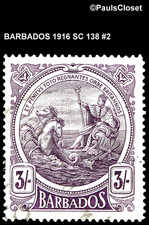 BARBADOS 1916 SC 138 SEAL OF THE COLONY 3/- DARK VIOLET USED F/VF #2