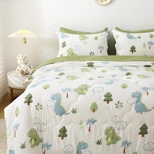 Wajade Kids Dinosaurs Comforter Set Bed in A Bag Full Size 7 Piece Cute Green...