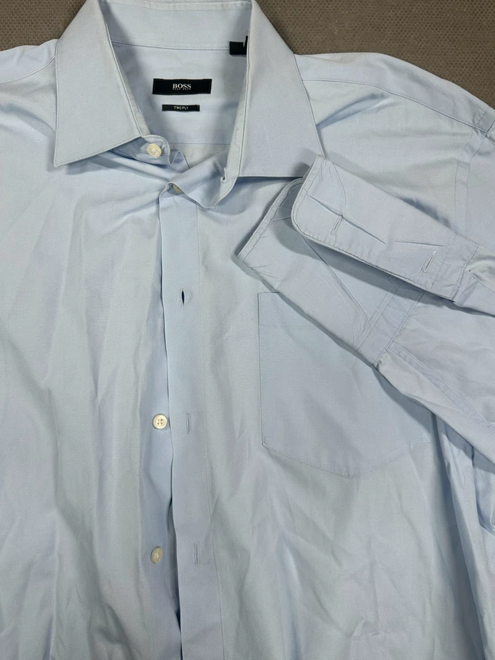 Hugo Boss Sharp Fit 2 层浅蓝色法国袖口正装衬衫 17 32/33 — 第 4/4 张图片