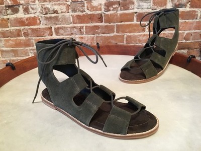 Sole Society Cady Olive Green Suede Lace up Gladiator Flat Sandals NEW