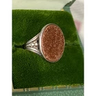 Vintage Sterling Silver Oval Goldstone Ring Size 5 Beaded Split Band Boho