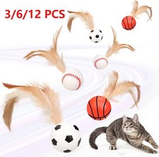 3/6/12PCS Interactive Feather Ball Toy for Cats,Cat Bouncy Ball w/ Feather Tails