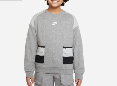 Nike Cargo Pocket French Terry Pullover Crewneck Sweatshirt Gray Boys Large