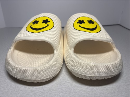 Bobbie Brooks Unisex Slides Sandals 7/8 Yellow Smiley Faces,
