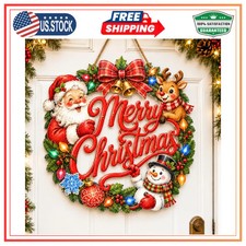 Merry Christmas Wreaths for Front Door, Santa Reindeer Christmas Door Decor