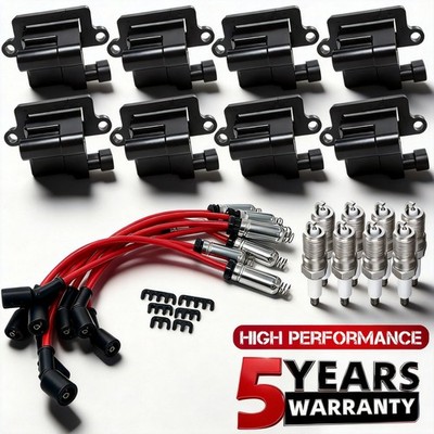 For Chevy GMC 4.8L 5.3L 6.0L 8.1L 8 Pack Square Ignition Coils & Spark Plug Wire