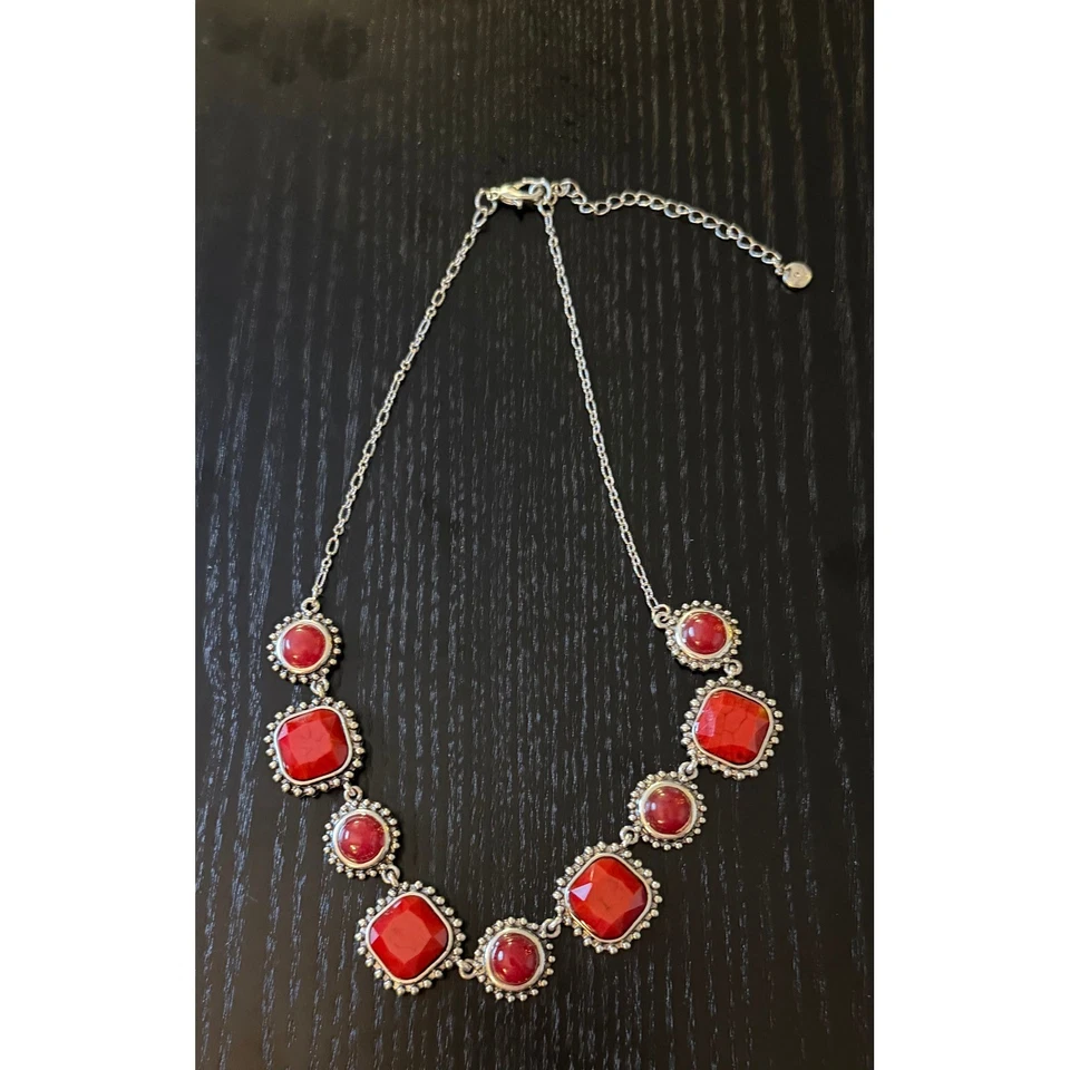 Женщин красный заявление ожерелье серебристого тона бисером регулируемая цепочка богемное шик - Изображение 2 из 4