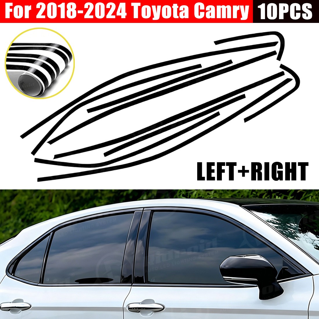 For Toyota Camry 2018-2024 Chrome Delete Window Vinyl Trim Blackout Accessories