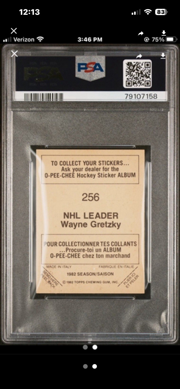 1982 O-Pee-Chee Stickers Wayne Gretzky #256, 257, 258, 259 PSA 6 & PSA 8 NM-MINT view 3