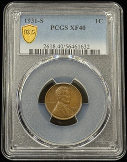 PCGS XF40 1931 S United States Lincoln Wheat One Cent Coin 1C 632